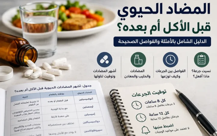 المضاد الحيوي قبل الأكل أم بعده