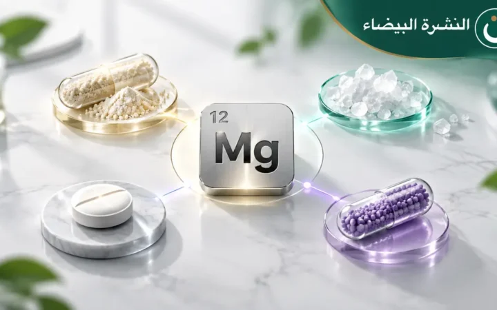 أنواع المغنيسيوم حول رمز Mg للمقارنة بين الجلايسينات والسترات والأكسيد والثريونات