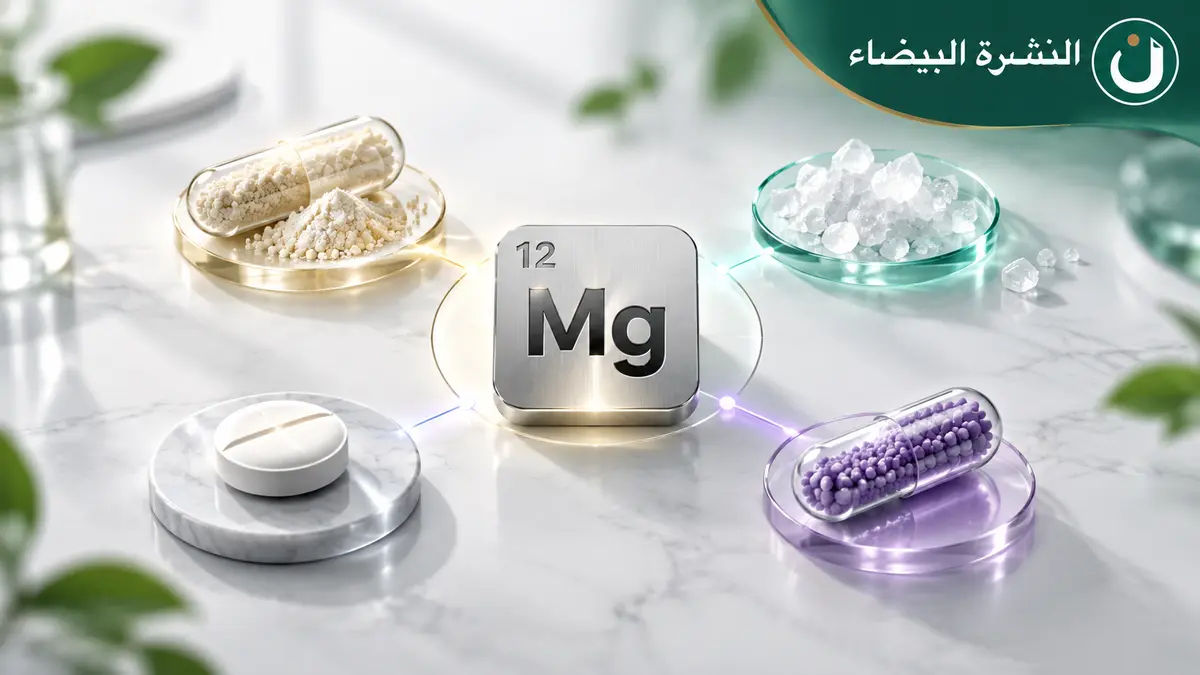 أنواع المغنيسيوم حول رمز Mg للمقارنة بين الجلايسينات والسترات والأكسيد والثريونات