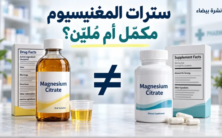 سترات المغنيسيوم: مقارنة بين عبوة مكمل غذائي وعبوة ملين للإمساك